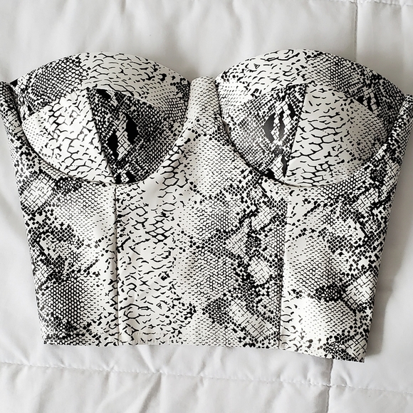 Femme Luxe Tops - Snake Print Faux Leather Corset Top